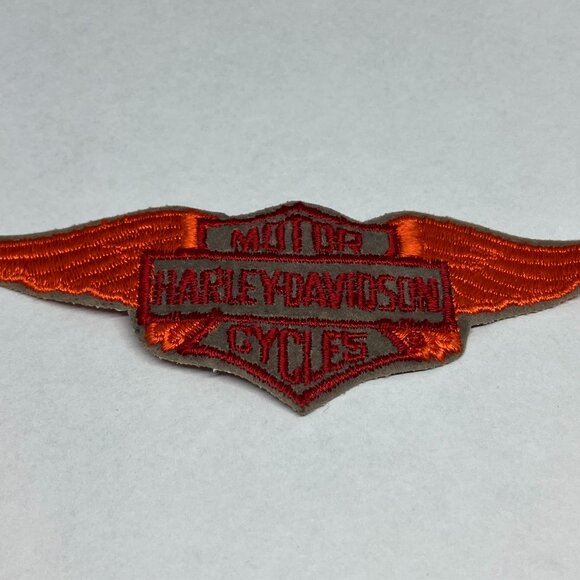 5 1/4" Harley Davidson Wings Patch Jacket HOG Orange Red Bar & Shield HOG Wing - Picture 1 of 4